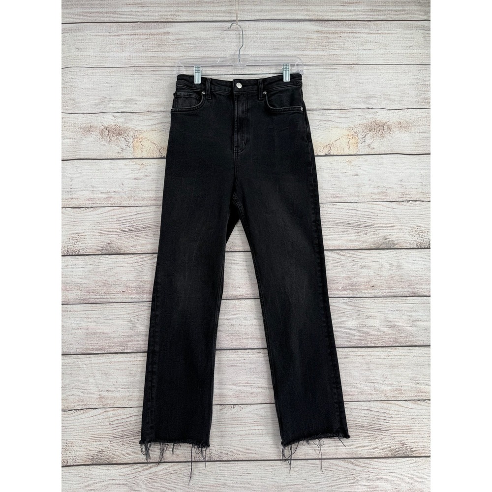 We The Free Jeans Women 28 Black Straight Leg High Rise Raw Hem Denim
